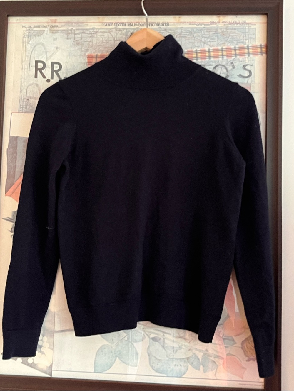 Sezane La Maille 100% Merino Wool Navy Blue Turtleneck Sweater Italy  S-M